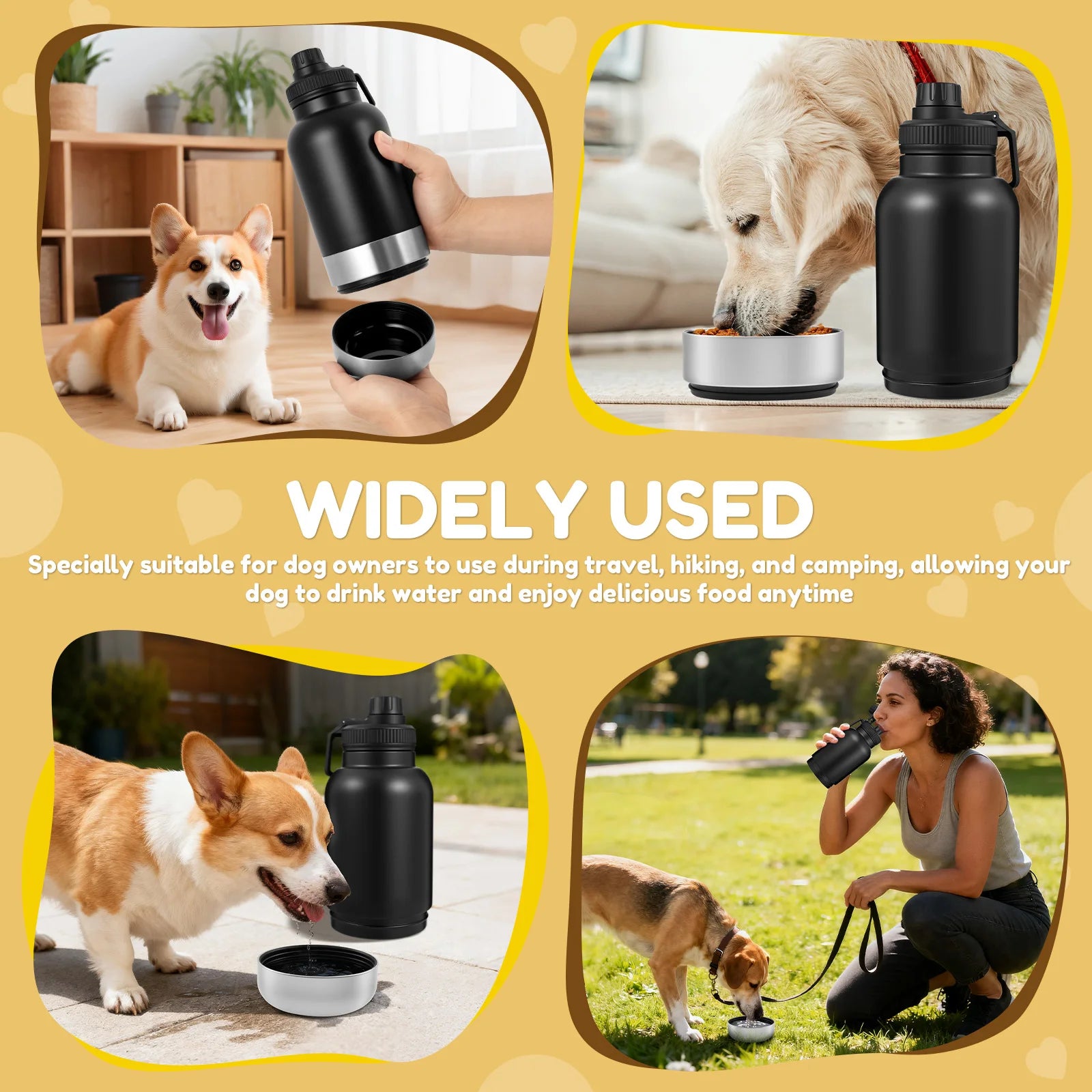 32oz Stainless Steel 3 in 1 Portable Dog Water Bottle
