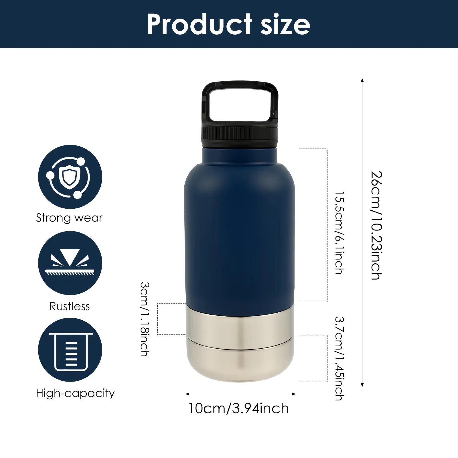 32oz Stainless Steel 3 in 1 Portable Dog Water Bottle
